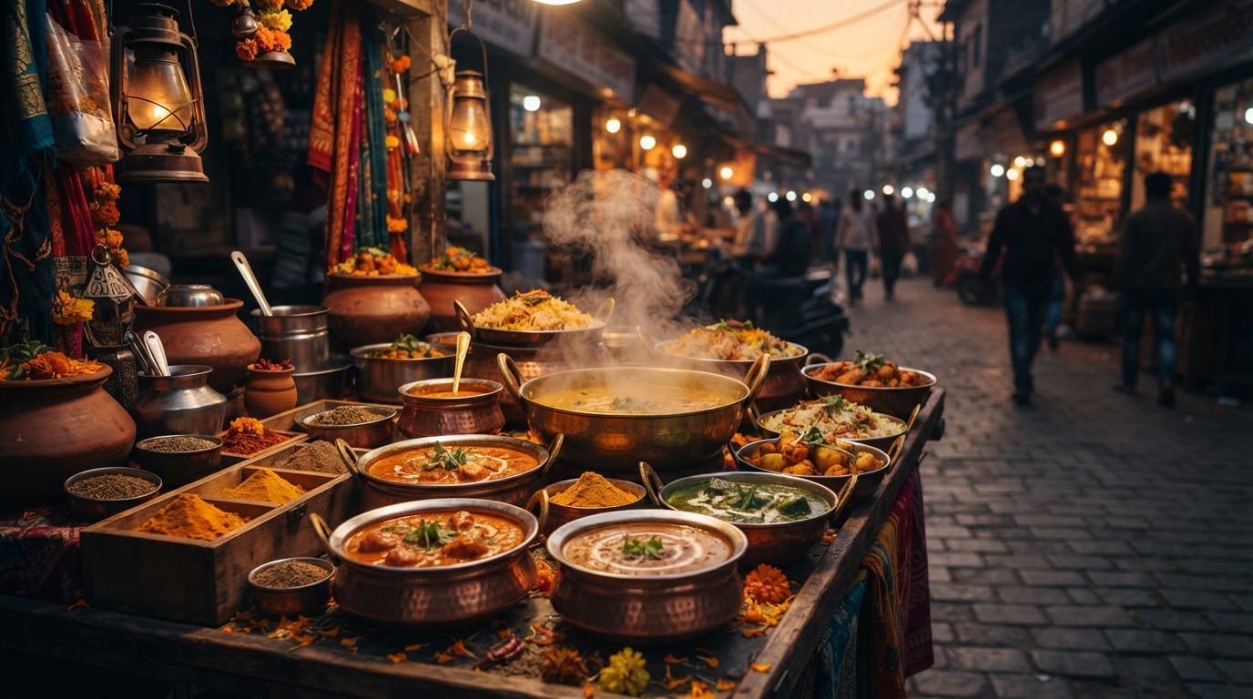 Indian street food at golden hour